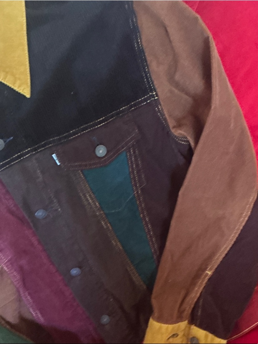 Men's Multicolor Patchwork Corduroy Bomber Jacket - Vintage-Inspired - Picture 6 of 10